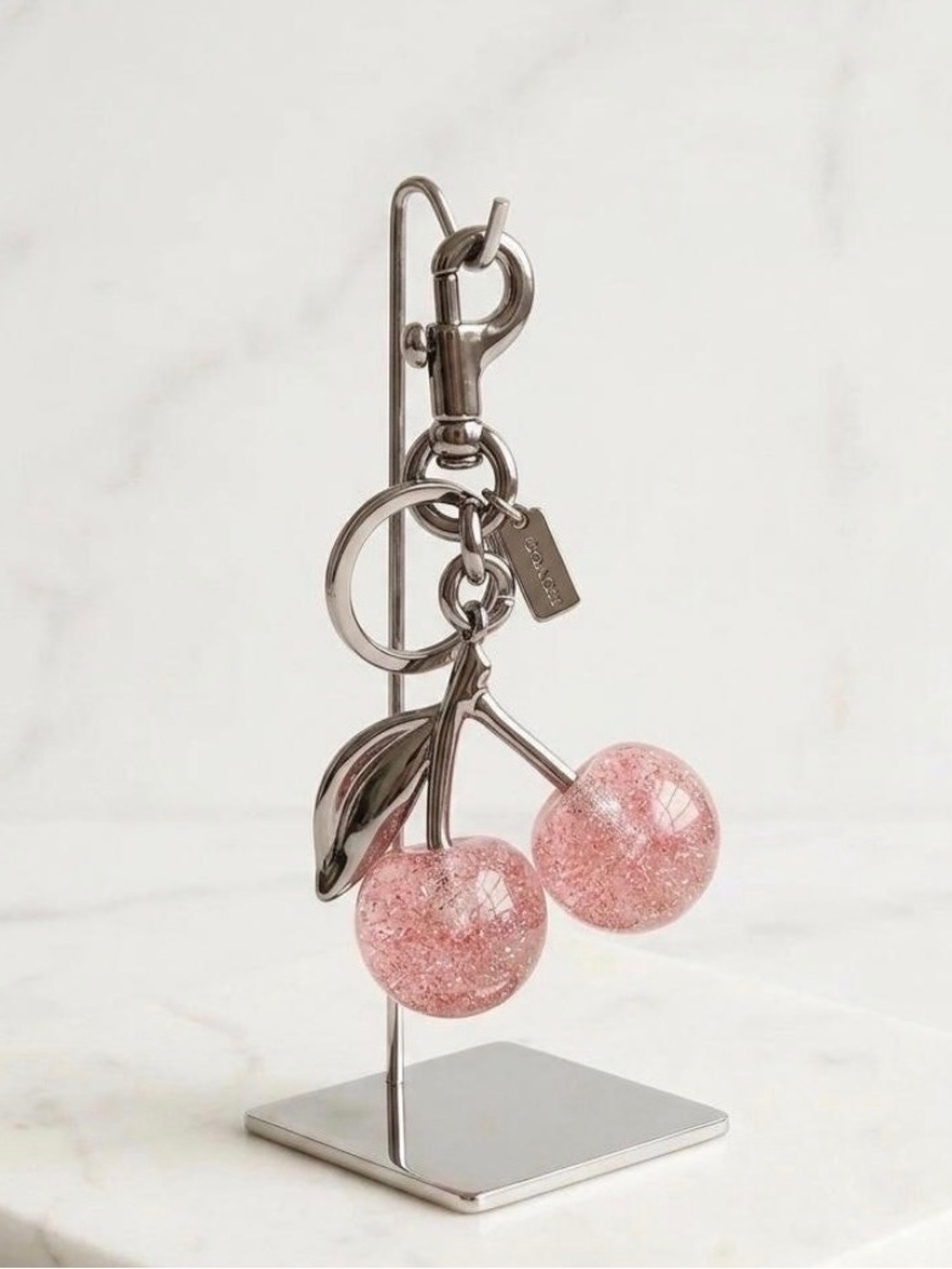 Coach style Pink Glitter Cherry Keychain Key & Card Holder - Picture 4 of 8